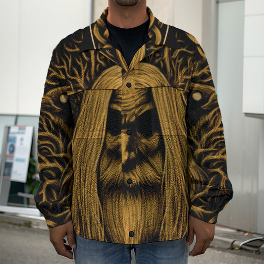 Gold Odin With Huginn And Muninn Print Men's Shirt Jacket