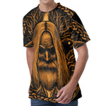 Gold Odin With Huginn And Muninn Print Men's Velvet T-Shirt