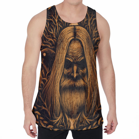 Gold Odin With Huginn And Muninn Print Men's Velvet Tank Top