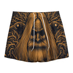 Gold Odin With Huginn And Muninn Print Mesh Shorts