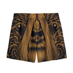 Gold Odin With Huginn And Muninn Print Mesh Shorts