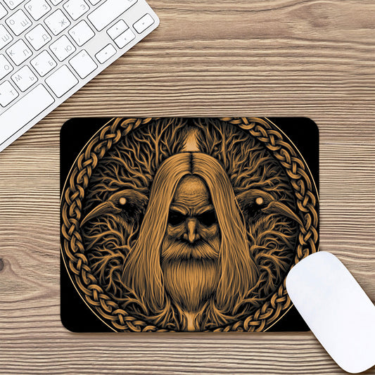 Gold Odin With Huginn And Muninn Print Mouse Pad