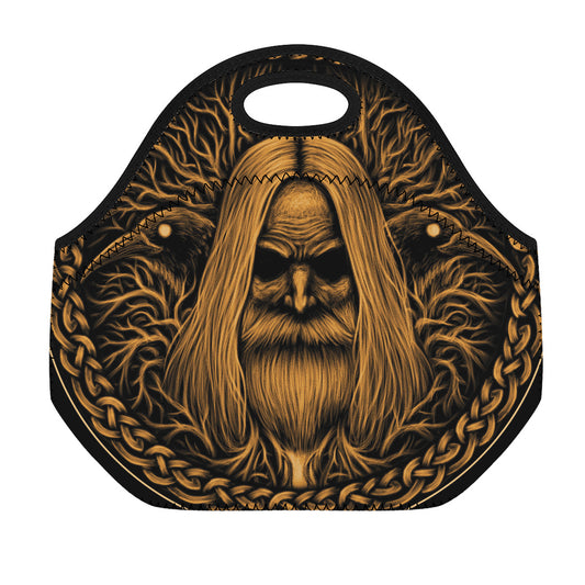 Gold Odin With Huginn And Muninn Print Neoprene Lunch Bag