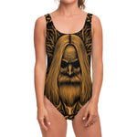Gold Odin With Huginn And Muninn Print One Piece Swimsuit