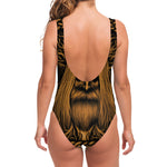 Gold Odin With Huginn And Muninn Print One Piece Swimsuit
