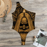 Gold Odin With Huginn And Muninn Print One Shoulder Bodysuit