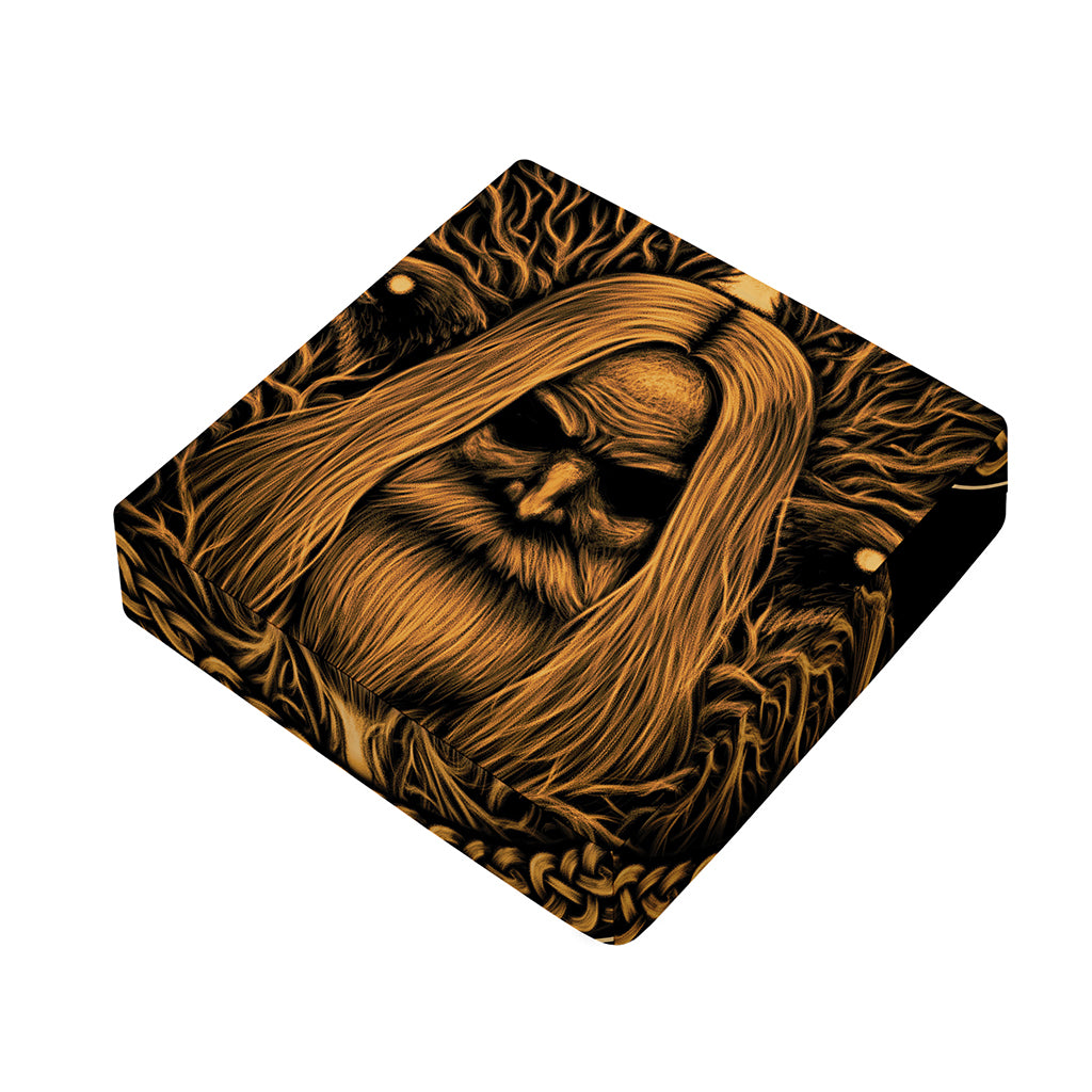 Gold Odin With Huginn And Muninn Print Outdoor Seat Cushion Cover