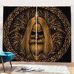 Gold Odin With Huginn And Muninn Print Pencil Pleat Curtains