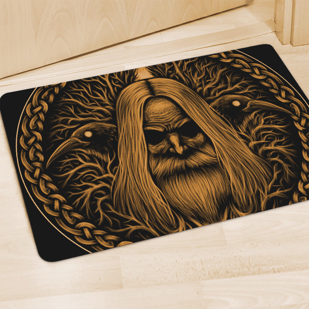 Gold Odin With Huginn And Muninn Print Polyester Doormat