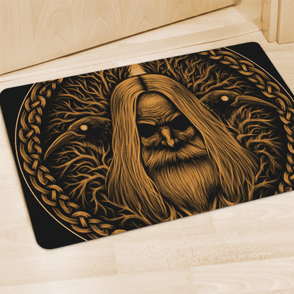 Gold Odin With Huginn And Muninn Print Polyester Doormat