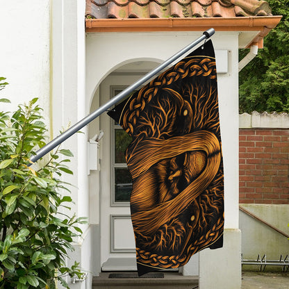 Gold Odin With Huginn And Muninn Print Polyester Flag