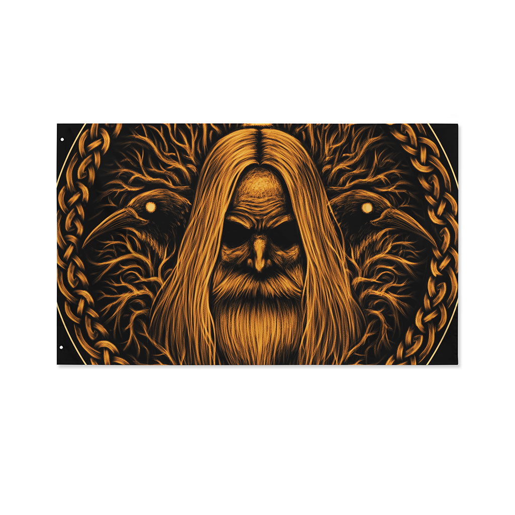 Gold Odin With Huginn And Muninn Print Polyester Flag