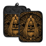 Gold Odin With Huginn And Muninn Print Pot Holders With Pocket