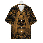 Gold Odin With Huginn And Muninn Print Rayon Hawaiian Shirt