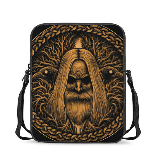 Gold Odin With Huginn And Muninn Print Rectangular Crossbody Bag