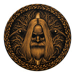 Gold Odin With Huginn And Muninn Print Round Blanket
