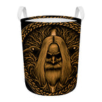 Gold Odin With Huginn And Muninn Print Round Laundry Basket