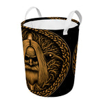 Gold Odin With Huginn And Muninn Print Round Laundry Basket