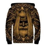 Gold Odin With Huginn And Muninn Print Sherpa Lined Zip Up Hoodie