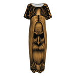 Gold Odin With Huginn And Muninn Print Short Sleeve Long Nightdress