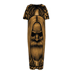 Gold Odin With Huginn And Muninn Print Short Sleeve Long Nightdress