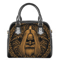 Gold Odin With Huginn And Muninn Print Shoulder Handbag