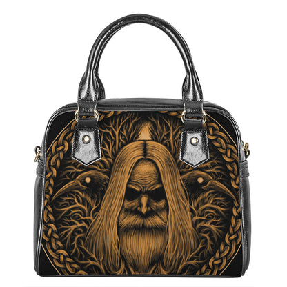 Gold Odin With Huginn And Muninn Print Shoulder Handbag