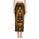 Gold Odin With Huginn And Muninn Print Side Slit Maxi Skirt