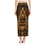 Gold Odin With Huginn And Muninn Print Side Slit Maxi Skirt