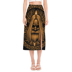 Gold Odin With Huginn And Muninn Print Side Slit Midi Skirt