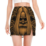 Gold Odin With Huginn And Muninn Print Side Slit Mini Skirt