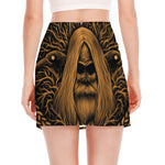 Gold Odin With Huginn And Muninn Print Side Slit Mini Skirt
