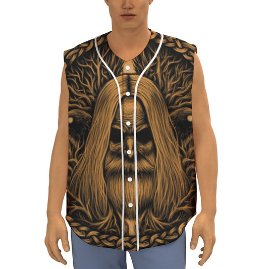 Gold Odin With Huginn And Muninn Print Sleeveless Baseball Jersey