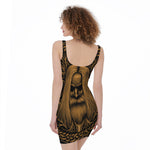 Gold Odin With Huginn And Muninn Print Sleeveless Bodycon Dress