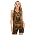 Gold Odin With Huginn And Muninn Print Sleeveless One Piece Swimsuit