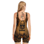 Gold Odin With Huginn And Muninn Print Sleeveless One Piece Swimsuit