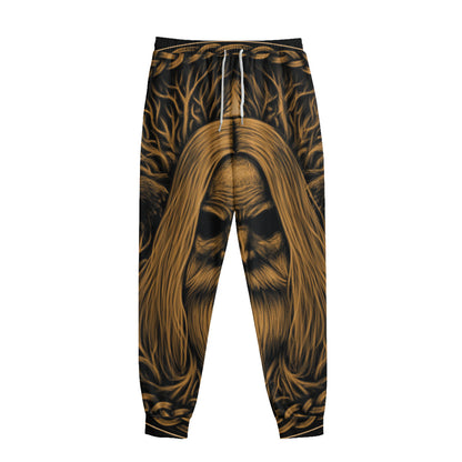Gold Odin With Huginn And Muninn Print Sweatpants