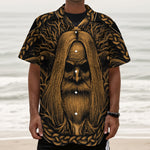 Gold Odin With Huginn And Muninn Print Textured Short Sleeve Shirt