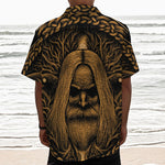 Gold Odin With Huginn And Muninn Print Textured Short Sleeve Shirt