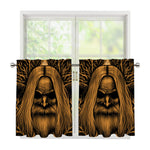 Gold Odin With Huginn And Muninn Print Tier Curtains