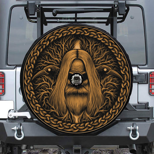 Gold Odin With Huginn And Muninn Print Tire Cover With Camera Hole