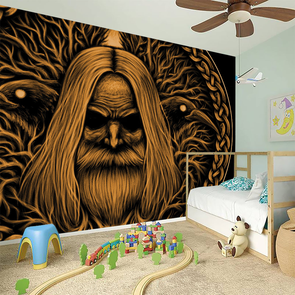 Gold Odin With Huginn And Muninn Print Wall Sticker