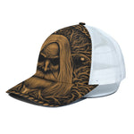Gold Odin With Huginn And Muninn Print White Mesh Trucker Cap