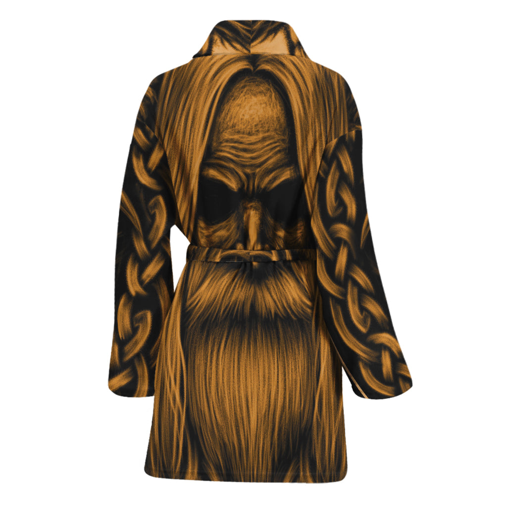 Gold Odin With Huginn And Muninn Print Women's Bathrobe