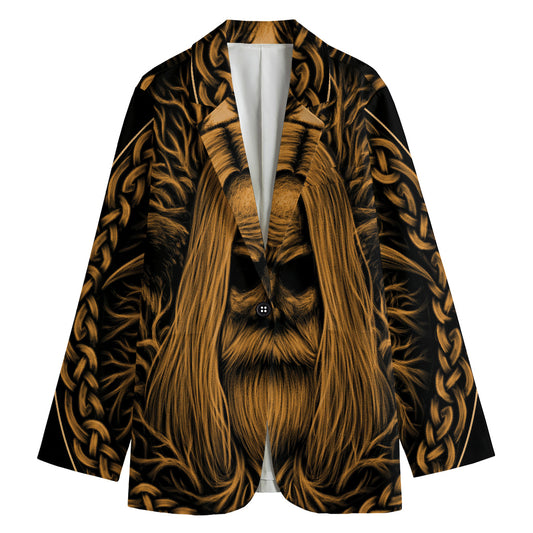 Gold Odin With Huginn And Muninn Print Women's Blazer