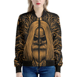Gold Odin With Huginn And Muninn Print Women's Bomber Jacket