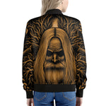 Gold Odin With Huginn And Muninn Print Women's Bomber Jacket