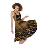 Gold Odin With Huginn And Muninn Print Women's Sleeveless Dress