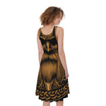Gold Odin With Huginn And Muninn Print Women's Sleeveless Dress