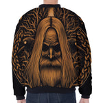 Gold Odin With Huginn And Muninn Print Zip Sleeve Bomber Jacket